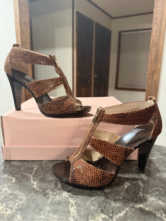 Michael Kors Shoes - Michael Kors Snakeskin Leather/ Textile outsole/ 4" Heels/ Zipper Up Sandal